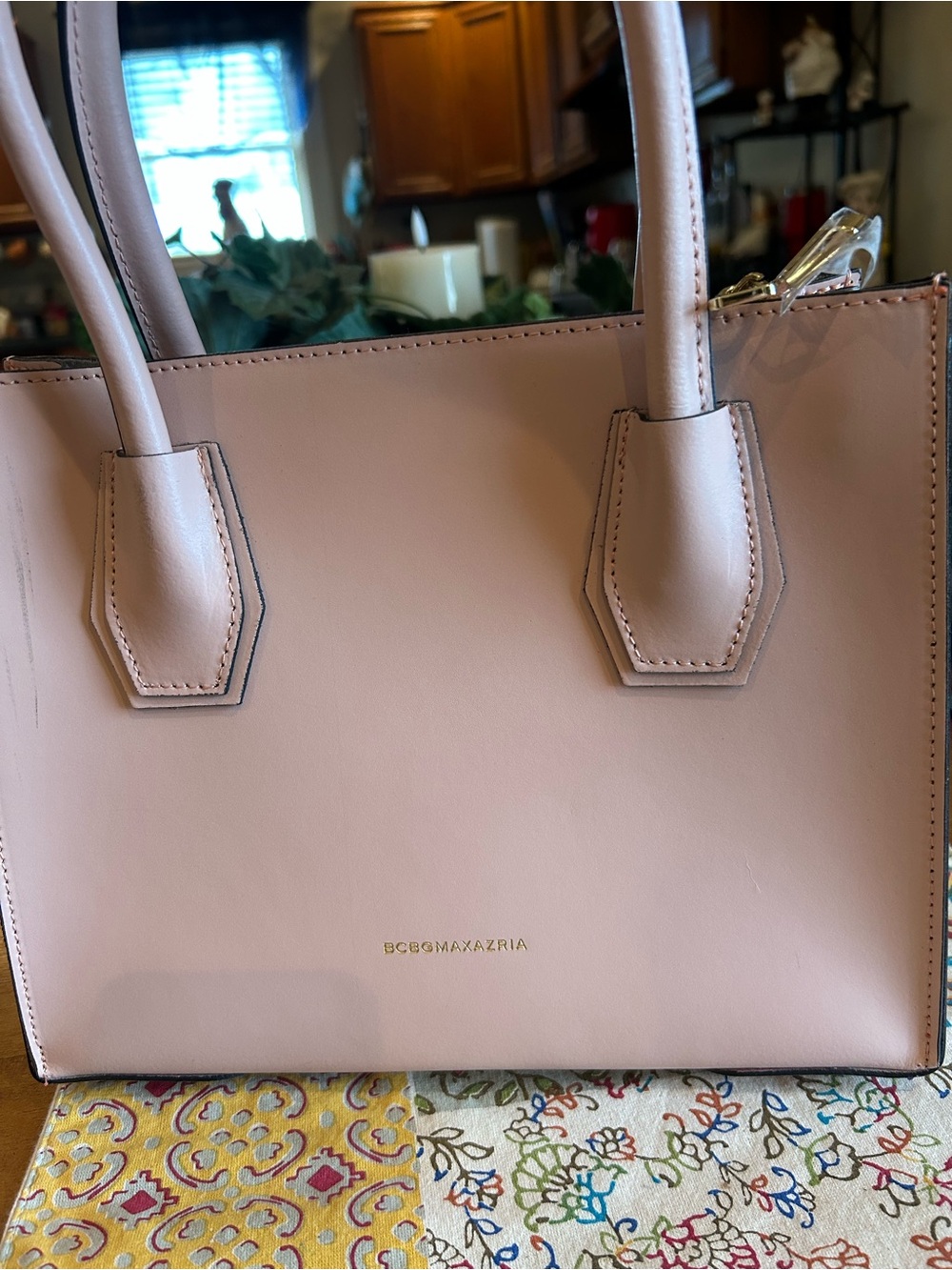BCBGMAXAZRIA Pale Pink Structured Leather Tote